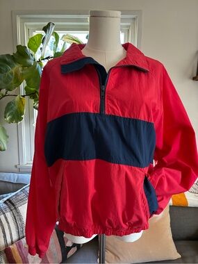 Vintage Lands' End Red and Navy Pullover Windbreaker
